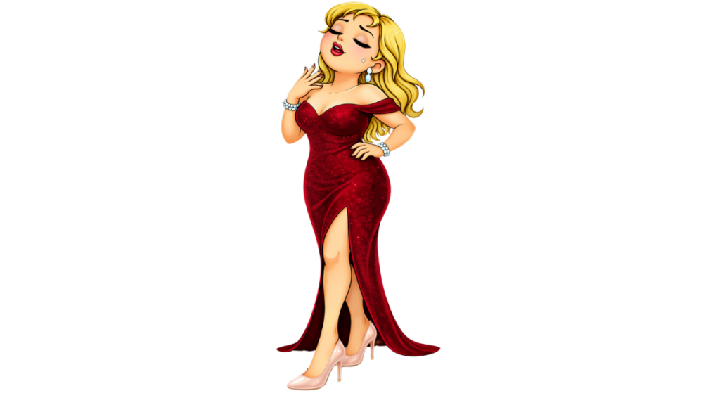 FAQ: HEALTHY BONES Female cartoon character wearing a purple evening gown slit to the knee left side